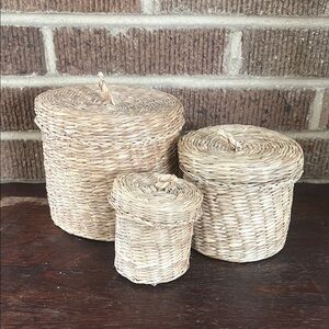 Set of Three Small IKEA Nesting Seagrass Woven Storage Baskets